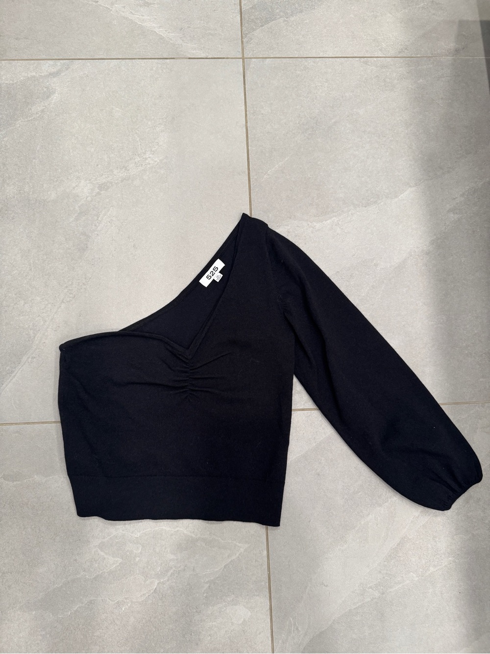 525 Black One-Shoulder Long-Sleeve Knit Top - Unbranded